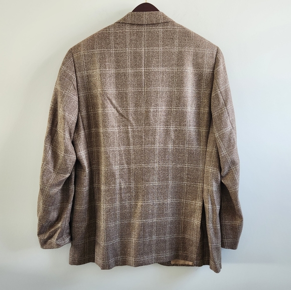 Isaia Wool Size IT 52 2-Button Sport Coat Tan Plaid - Picture 5 of 7